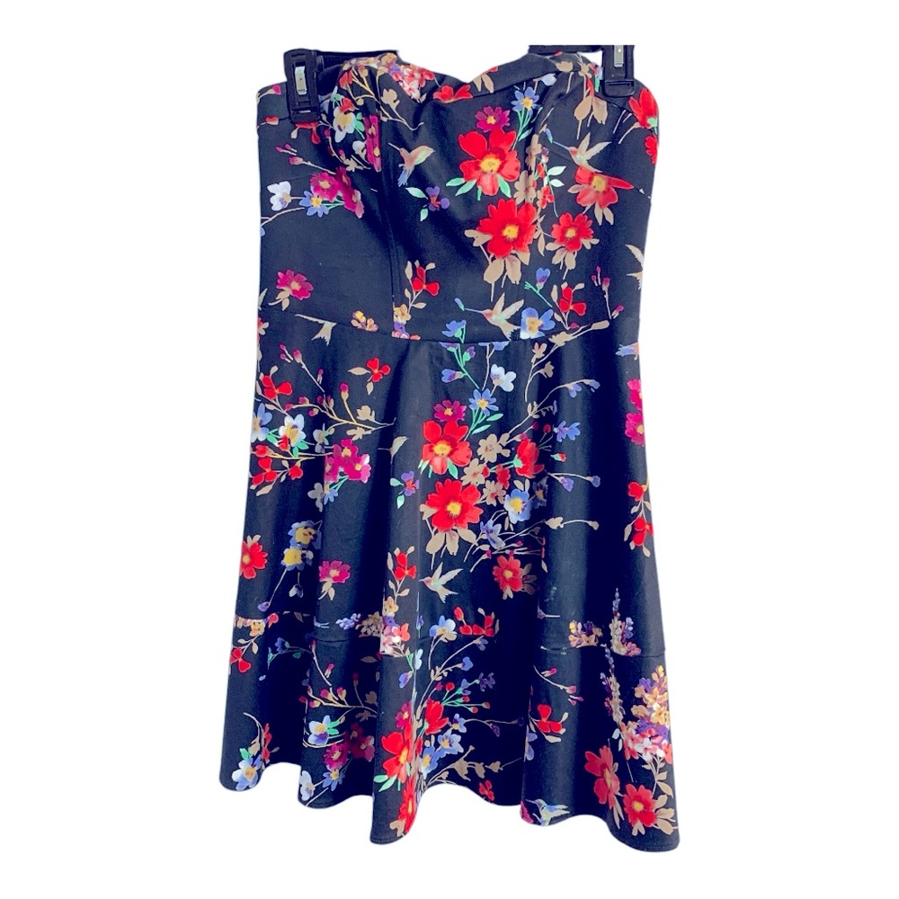 Express Floral Hummingbird Strapless Dress Sz 6 - Picture 2 of 6